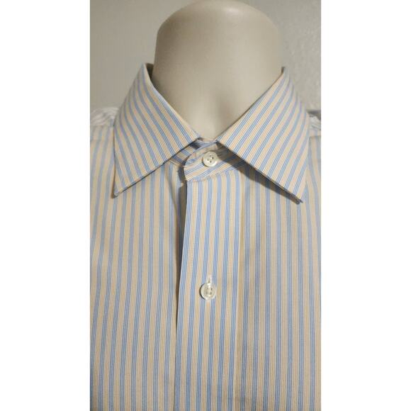 Brooks Brothers 1818 Slim Fit S 16 4/5 Button-up Blue/Yellow Stripe Cotton Shirt - Picture 2 of 6
